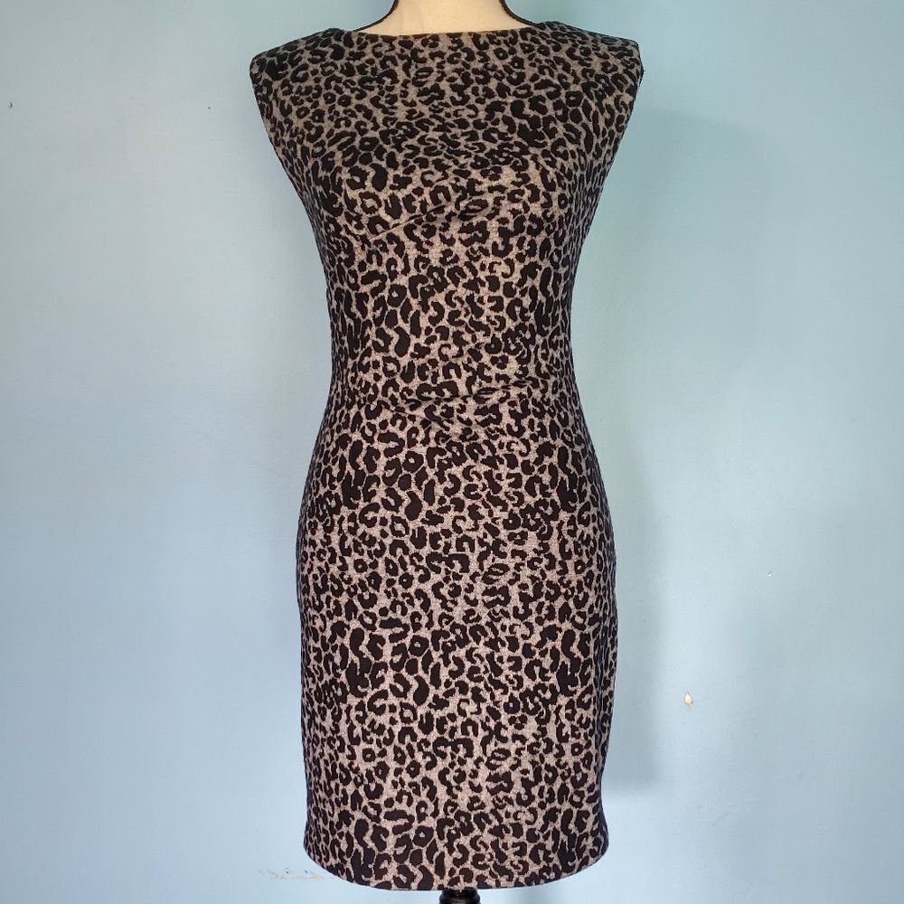 Rebecca Taylor Black/Gray Animal Print Fitted Sleeveless Dress